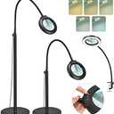Drdefi 10X Magnifying Floor Lamp with Light, 24" Flexible Gooseneck Standing Magnifying Glass, 3-in-1 LED 5 Color Modes Stepless Dimmable Lighted Magnifier Lamp Hands-Free for Close Work, Reading