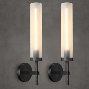 Black Knurled Wall Sconce, 20" Bathroom Wall Sconce 2Pc, Glass Tube and Brass Wall Sconces Lighting, Wall Light Mirror Sconces,Vanity Sconce Lights for Bath, Bedroom, Living Room, Hallway