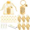 Yinkin 72 Pcs Employee Appreciation Gifts Thank You Coworker Keychain Gifts Organza Bags Thank You Cards Nurse Housekeeping (Gold)
