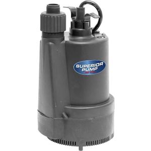 Superior Pump 91330 2400GPH Thermoplastic Submersible Utility Pump with 10-Foot Cord, 1/3 HP