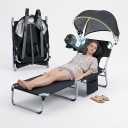 Adjustable Folding Camping Lounge Chair with Canopy, Portable Reclining Camping Cot with Pillow, Fan & Side Pocket, Foldable Outdoor Chaise Lounge for Beach, Patio, Pool (Black), 
10 x 10 x 10 inches