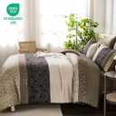 Dinjoy Boho Queen Comforter Set Light Brown,7 Piece Bed in a Bag Queen Size Warm Striped Bedding Sets with Plaid Fall Comforters Bed Set with Sheets for Family All Season