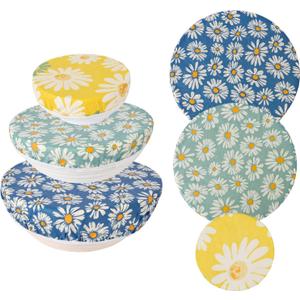 Reusable Bowl Covers for Bread Proofing - Beeswax Bowl Covers Reusable 3 Set, Cotton Blend Stretch Design, Fits 4-13 Inch Bowls, Shower Caps for Sourdough Bread, Dough Proofing & Food Storage(Daisy)