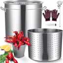 Geetery Stainless Steel Seafood Boil Pot with Basket, Stock Pot with Strainer Turkey Fryer Crab Crawfish Lobster Boil Pot with Injector Thermometer and High Temperature Resistant Gloves Kit (36.9 Qt)