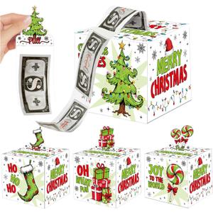 4 Pack Christmas Money Box for Cash Gift Pull Tree & Snowman & Santa & Elk Money Gift Boxes for Cash with Pull Out Card DIY Set Surprise Merry Box (Lime Green)