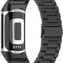 Abanen Stainless Steel Band for Fitbit Charge 6 / Charge 5 Advanced Tracker, Metal Adjustable Length Wristband Strap Compatible with Fitbit Charge 5 for Men and Women (Black)