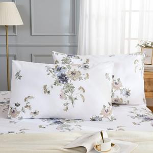 King Size Pillowcases Set of 2, 100% Cotton Pillow Cases, Vintage Garden Floral Print, Soft Breathable Envelope Closure Pillow Covers(King, 20"x36")