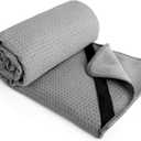 POLYTE Microfiber Hot Yoga Towel Mat with Non-Slip Silicone Grip and Secure Fit Elastic Straps, 24 x 72 in (Gray)