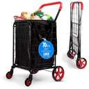 SereneLife Small Compact Folding Shopping Cart with Removable Waterproof Liner 360 Swivel Wheels, RustProof Steel Frame, 70lb Capacity Portable Grocery, Laundry & Travel Cart (Red)