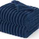 Bedsure ComfyFleece Waterproof Dog Blankets for Large Dogs - Soft Pet Cat Blanket Corduroy Fleece for Couch Protector Washable, Cozy Calming Reversible Furniture Protection,40"x50", Navy Blue