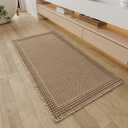 RESARE Waffle Bathroom Runner Rugs, Super Absorbent Bath Mat Non Slip Washable Quick Dry, Upgraded Ultra Soft Boho Bath Rugs with Tassels, Farmhouse Home Decor Accessories, 2'x4'(24"x48") Brown