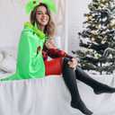 Jecery 4 Pcs Christmas Green Furry Costume Outfits for Women Lime Cloak Cape with Red Tutu Skirt Green Heart Dangle Earrings Furry Hair Bow Headband for Xmas Holiday Halloween Party