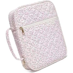 Ladies Portable Quilted Bag with Multiple Pockets and Cotton Carry Handle (Pink Flowers)