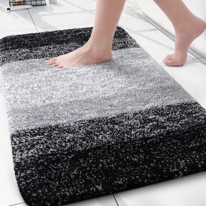 Arotive Microfiber Bathroom Rugs, Shaggy Soft and Absorbent Bath Rug, Non-Slip, Thick Plush Machine Washable Dry Bath Mats for Bathroom, Tub and Shower, 30x20, Black, Rectangular
