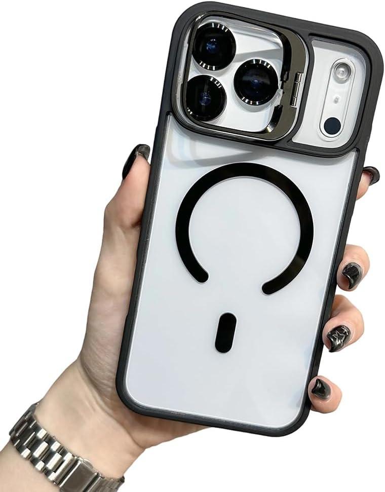Casechics Compatible with iPhone Case,Clear Camera Lens Bracket Magnetic Case for iPhone, Compatible with MagSafe Wireless Charging (iPhone 14 Pro,Black)