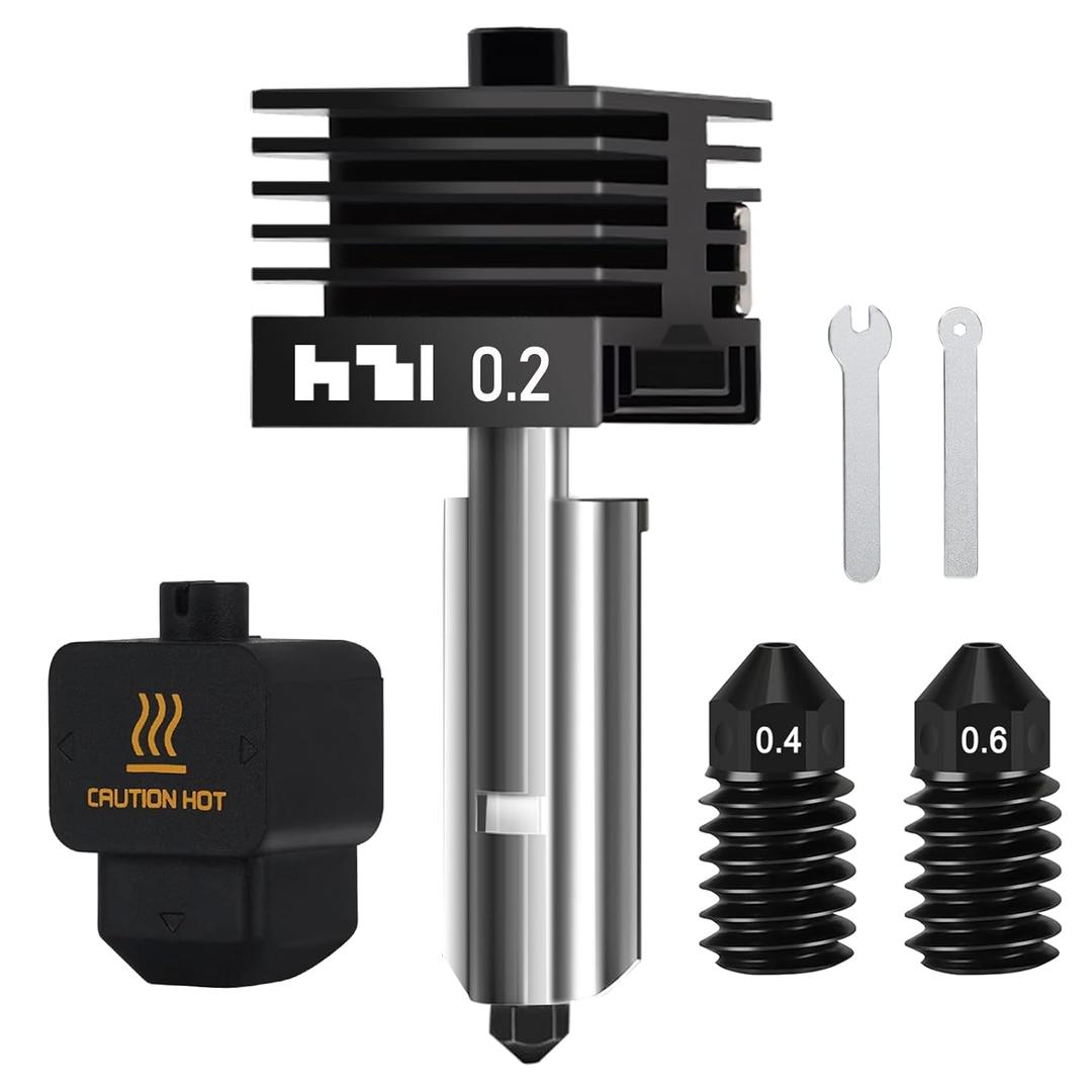 0.2mm Hotend for Bambu Lab P2S/H2S/H2D/H2D Laster Full Combo/H2D AMS Combo/A1/A1 Mini, Extruder Print Head with Extra 0.4mm 0.6mm Nozzle Quick Swap Hot End Design (1PCS)