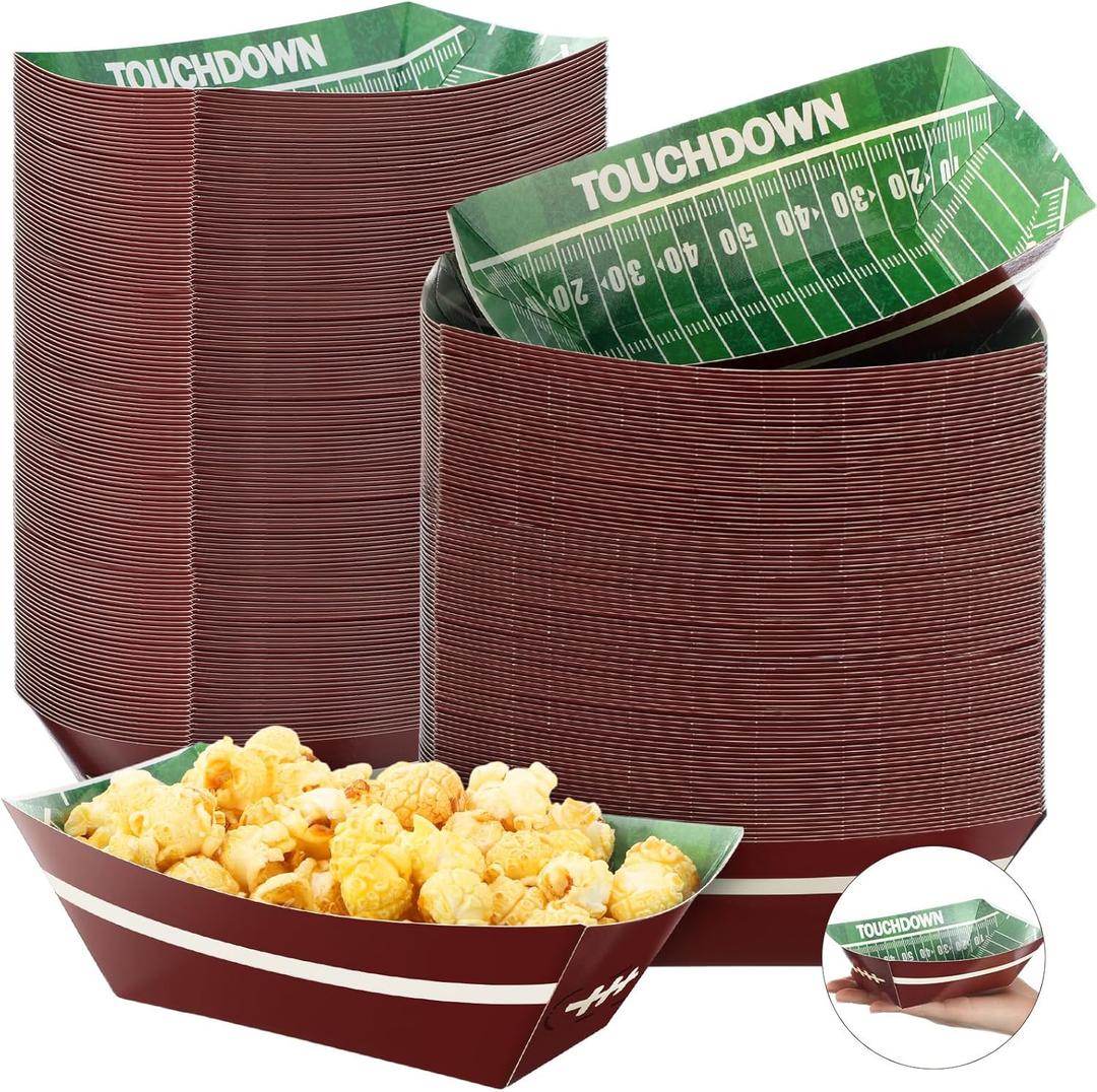 Havawish 100 Pcs Football Party Supplies 2 lb Football Paper Food Trays Disposable Serving Paper Boats Football Plates for Football Birthday Sport Game Party Favors