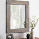 Wall Mirror Rustic Wooden Frame Rectangle Mirror Vintage Hanging Mirror for Bedroom Bathroom Living Room Farmhouse Wall Decor Large 26" x 18" (Walnut)