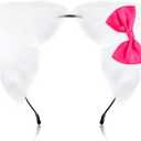 Women Kitty Cat Ears Headband, Cat Bow Ears Kitty Bow Headband for Halloween Cosplay Birthday Party Costume (Rose Red)