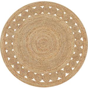 HOMIDATE Hand Woven Farmhouse Jute Area Rug 8 Ft Round Natural Yarn, Rustic Vintage Beige Braided Reversible Rug, Eco Friendly Rugs for Bedroom, Kitchen, Living Room, Farmhouse 100% Jute Rug