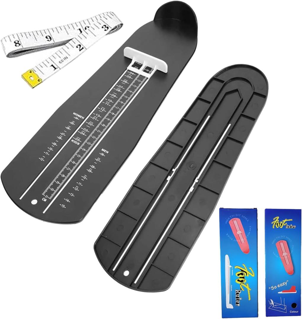 Foot Measurement Device | Shoe Sizer for Kids & Adults with High-Contrast Black Scale | Includes Soft Tape for Width Measurement | US EU Sizes