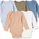 HonestBaby Baby Boys' 5-pack Long Sleeve Bodysuits One-piece 100% Organic Cotton for Infant Baby Boys', Unisex (6-9 Months, Earthy Blues)