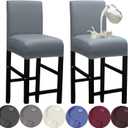 HFCNMY Bar Stool Covers,2 Pack Stretch Waterproof PU Bar Stool Covers with Backs Bar Stool Chair Covers Barstool Covers Slipcovers with Back Pub Counter Stool Chair Covers with Elastic Bands Gray (Grey)