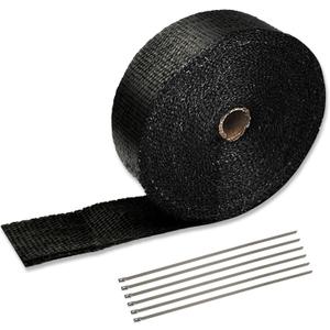 Black 2" x 50' Exhaust Header Heat Wrap Roll with 10PCS Stainless Steel Locking Ties for Motorcycle Cars Heat Shield
