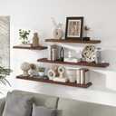 Live Edge Elm Floating Shelves For Wall - 55" W x 9.3" D Rustic Solid Long Wood Shelves with Invisible Bracket, Wall-Mounted Storage & Display Shelf for Living Room Bedroom Kitchen, Set of 2, Walnut