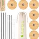 CNVOILA Bamboo Lids for Beer Can Glass, Regular Mouth Mason Jar Lids Mason Jar Lids With Straw Hole, & 3 Stainless Steel Boba Straw & 3 Stainless Steel Thin Straw - 6 Pack Set