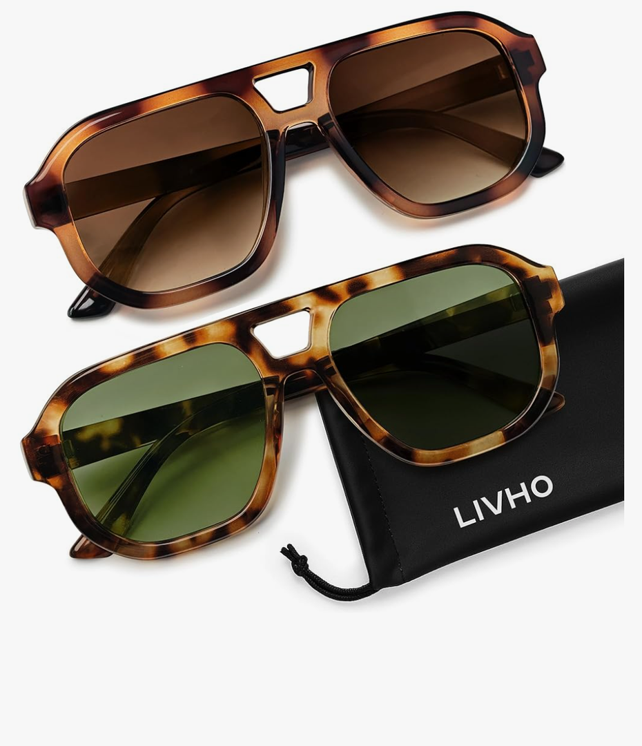 livho Trendy Polarized Square Aviator Sunglasses Women Men Square Eyewear Frame, Retro Sun Glasses for Women Men 2025 Shades