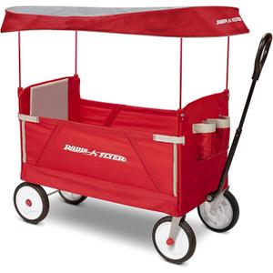 Radio Flyer 3-in-1 EZ Fold Wagon with Canopy, for Kids 1.5+, UV Shade, One-Hand Flat Fold, Seats 2 or Converts to Bench, DuraClean Fabric, Rubber Tires, 150 lb Capacity, Wagon for Kids or Cargo