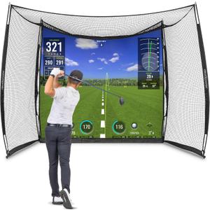 GoSports Range Cage 10 ft x 8 ft Golf Net Cage  Indoor & Outdoor Golf Practice Net for Full Swing Training and Home Golf Simulator Setups (Blank Simulator Screen)