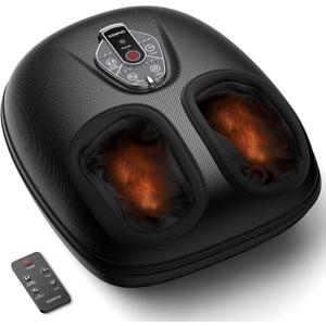 RENPHO Foot Massager with Heat [2025 Upgraded], FSA HSA Eligible Foot Massager Machine with 3 Levels Heat, Wireless Control, Deep Kneading Foot Massage, Birthday Gifts for Women & Men, Up to Size 12 (Black)