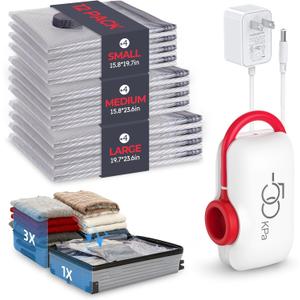 VMstr Vacuum Seal Bags for Clothing Travel, Carry-on Size for Luggage Compression Packing, Space Bags with High Pressure Electric Pump (DC Power) 12-Pack Combo Size Travel Set