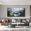 XLSJERST Waterfall Wall Art - Natural Picture Lake Landscape Large Paintings Artwork for Walls Canvas Wall Art for Living Room Bedroom Home Decor - 48x24 Inches (Green)