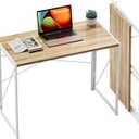 Coavas Folding Desk 31.5 inch Foldable Small Portable Computer Desks, Spaces Saving Writing Sturdy Table for Bedroom, Home Office, Dorm, Apartment, Pre Assembled, White Oak