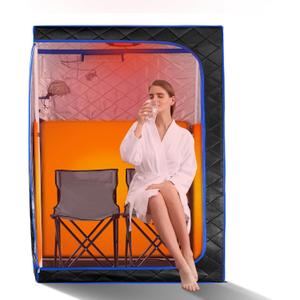 ZONEMEL 2 Person Portable Full Spectrum Infrared Sauna, Full Size Large Spa Tent with Remote Control,1600W, Foldable Chairs & LED Therapy Light, Home Spa for Relaxation (47.2"x35.4"x63") (Black)