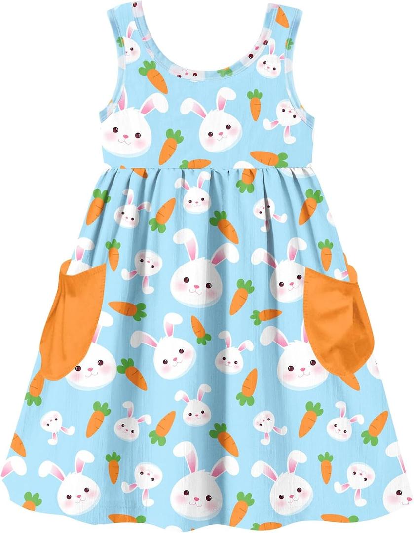 Vieille Little Girls Sleeveless Dress Cute Summer Sundress with Pocket 2-7 Years (3-4T, Easter Blue)