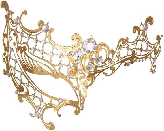 Masquerade Mask for Women Metal Mask Shiny Rhinestone Venetian Party Evening Prom Ball Mask Bar Costumes Accessory Half Face Gold