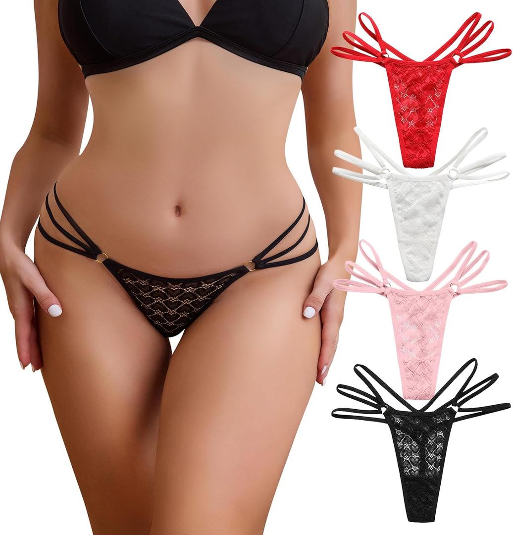 Hibluco Sexy Underwear for Women Lace Thongs Low Waist T- back Panties G-Strings Thongs (Pink, M)