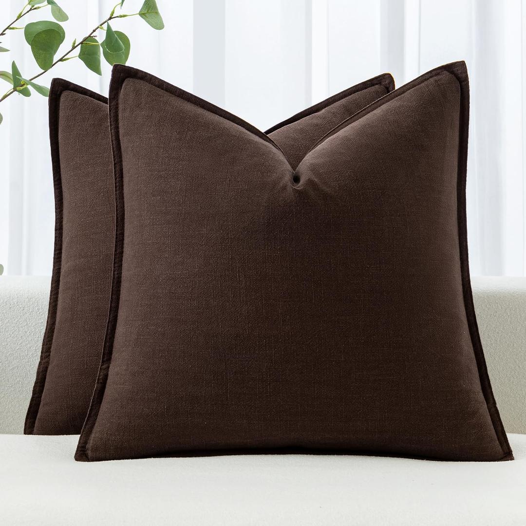 MIULEE Decorative Linen Euro Sham Pillow Covers 22x22 Inch Dark Brown Boho Farmhouse Neutral Winter Couch Throw Pillows for Bed Pack of 2 Accent Modern Pillowcase Sofa Livingroom Home Decor