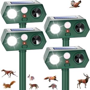 Sonic Fortress Pro Deer Repellent Devices, Racoon Repellent Outdoor Squirrel Fortress Pro IP65 Animal Repeller Cat Deterrent with Motion Sensor& Light to Scare Bear Rabbit Skunk for Garden Yard(4)