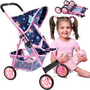 Baby Doll Stroller | Pram for Girls | Umbrella Stroller for Kids - Lightweight Play Carriage for Toddler Ages 2+ Years | Baby Doll Accessories with Storage | 22.05-Inch Handle Height, Model KP0280I