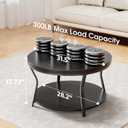 Round Coffee Table, Circle Wood Coffee Tables for Living Room, 2 Tier Industrial Modern Center Table with Thickened Tabletop and Metal Frame, 31.5 inch (Black), Large