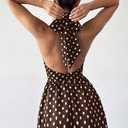 Women Polka Dot Dress, Brown, Size Small