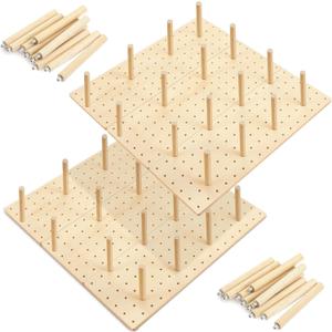 Kigley 6 Pcs Wood Pegboard Drawer Organizer with 48 Pegs Wood Peg Board System Peg Drawer Organizers for Kitchen Dishes Plate Pegboard Food Containers (17x5.91,Wood)