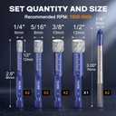 9-Piece Dry Diamond Drill Bit Set for Porcelain,Tile,Ceramic,Pot,Glass,Granite,Concrete,Masonry,Stone,Hard Materials, Hex Shank Tile Drill Bits 1/4",5/16",3/8",1/2", Ti&Tungsten Carbide Bit 1/4"