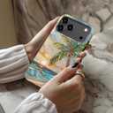 Esdot for iPhone 17 Pro Case Cute - Wireless Charging Compatible Dual-Layer Soft Silicone + Hard Shell - Wildflower Design - Protective Phone Cover for Women Girls - Palm Tree Sunset Beach