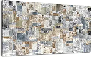 Large Abstract Canvas Wall Art for Living Room Wall Decor Geometric Patterns Canvas Prints Artwork Brown Grey Indigo Rectangle Canvas Pictures Home Office Wall Decorations Ready to Hang 24" X 48"